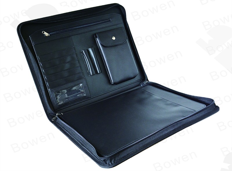 BWA-37 Travel leather document portfolio bag with handle/card holders/notepad/mini snapper pocket