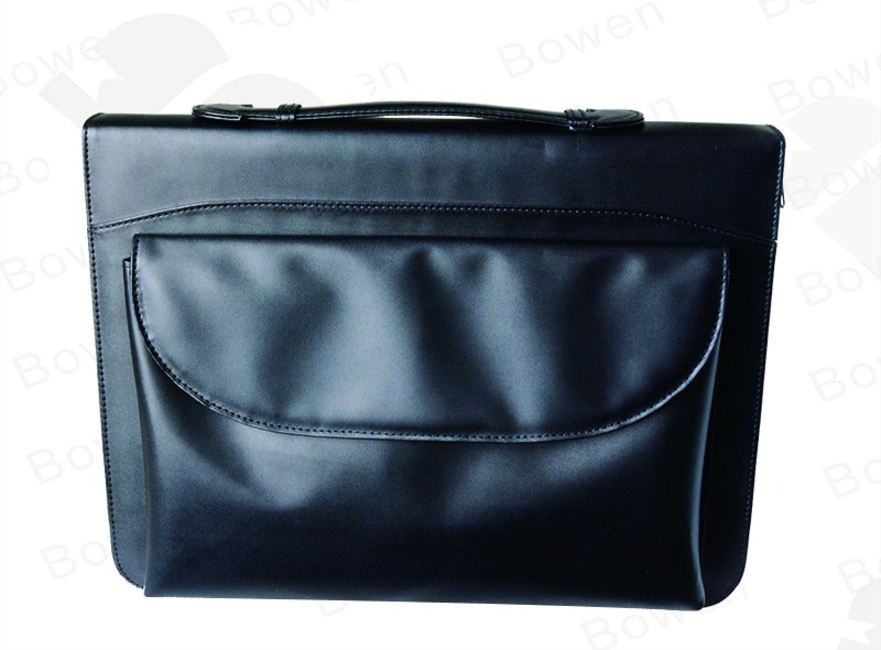 BWA-37 Travel leather document portfolio bag with handle/card holders/notepad/mini snapper pocket