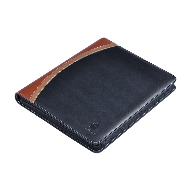 handmade black A4/ A5 leather presentation ring binder file folder with calculator/ pen/ card holder