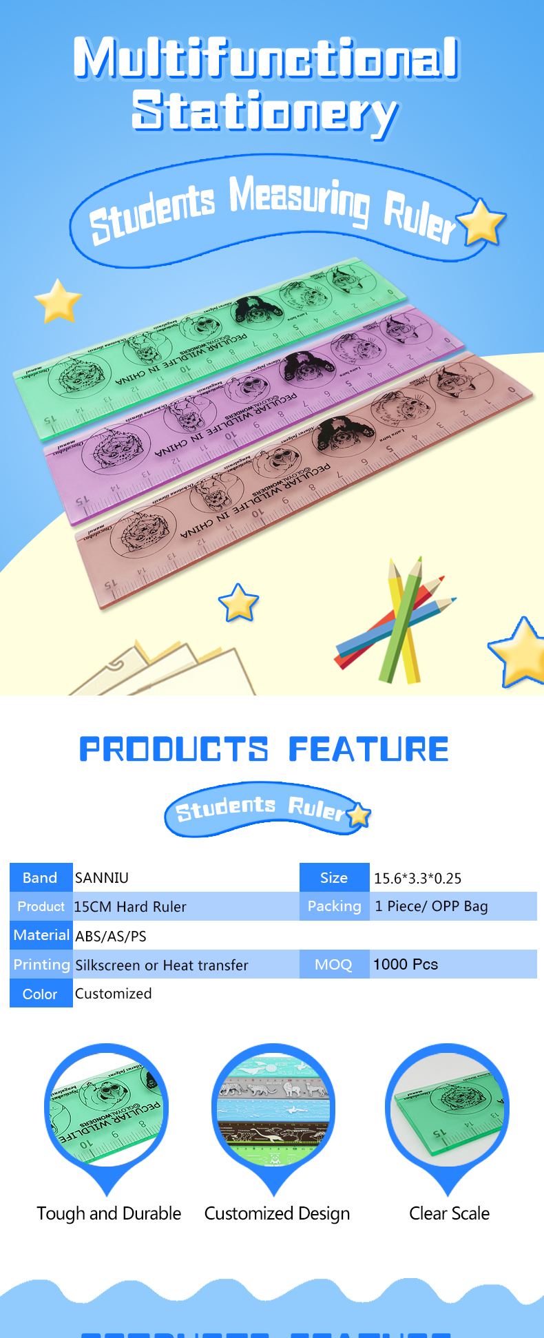 School Supplies Scale Ruler Custom Plastic 15CM Hard Ruler Promotional Tourist Souvenirs Cute Rulers