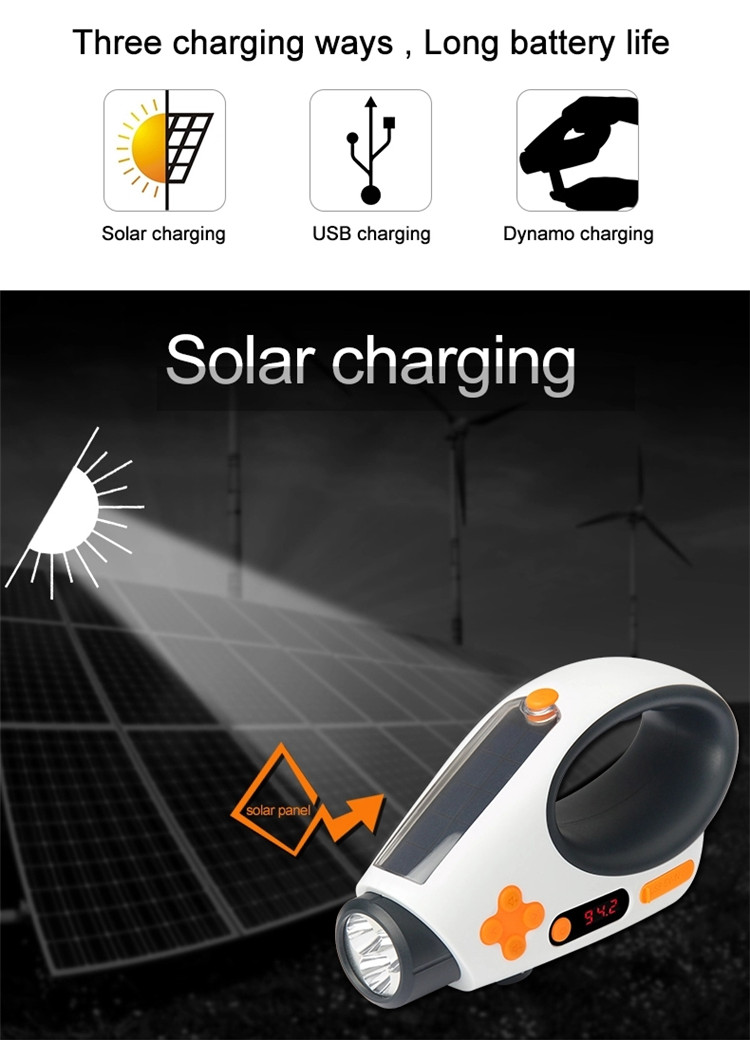 3pcs Ultra-bright Led Torch Solar Charger Flashlight Radio