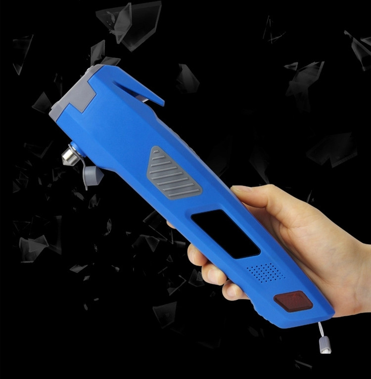 Blue Hand Crank Dynamo Power Bank Flashlight Emergency Hammer