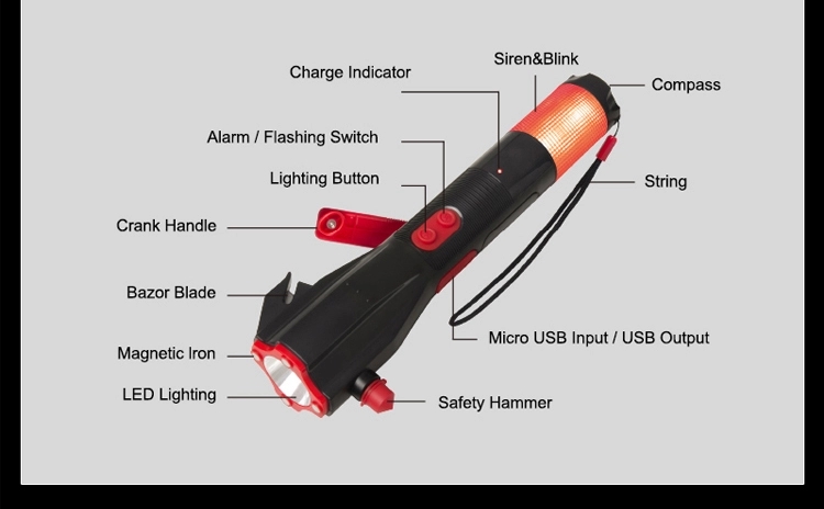 Humanized Design Radio Led Flashlight Mini Car Safety Hammer