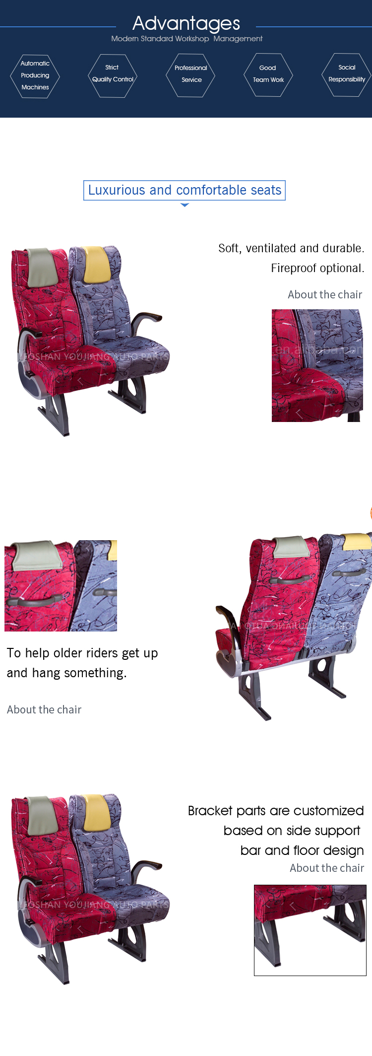 Fabric upholstery seat for mini bus