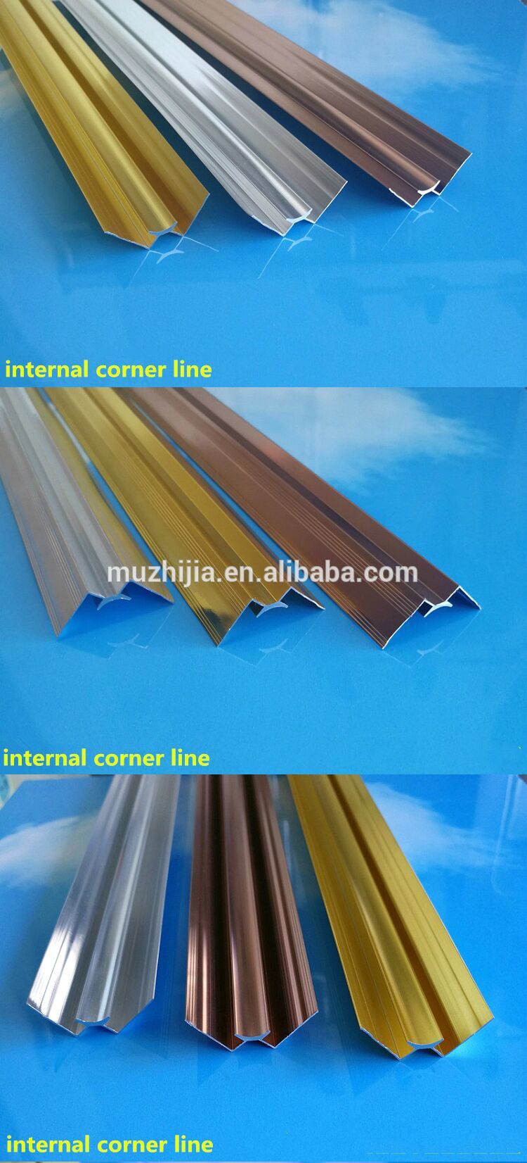 Inside corner shape Aluminum tile trim profiles for two pieces of PVC marble sheet joint double edge corner