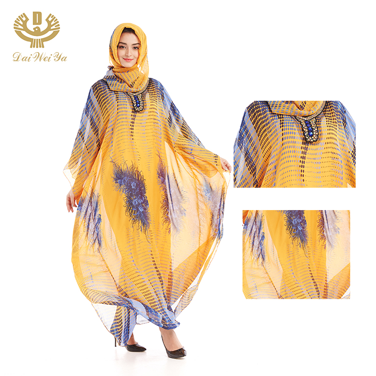 Wholesale Yellow Abaya Dubai Girl Robes Muslim Clothing Long Dress
