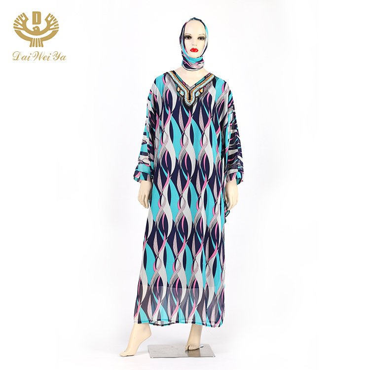 fashion Long printing dresses solid long Muslim robes long sleeve maxi dress