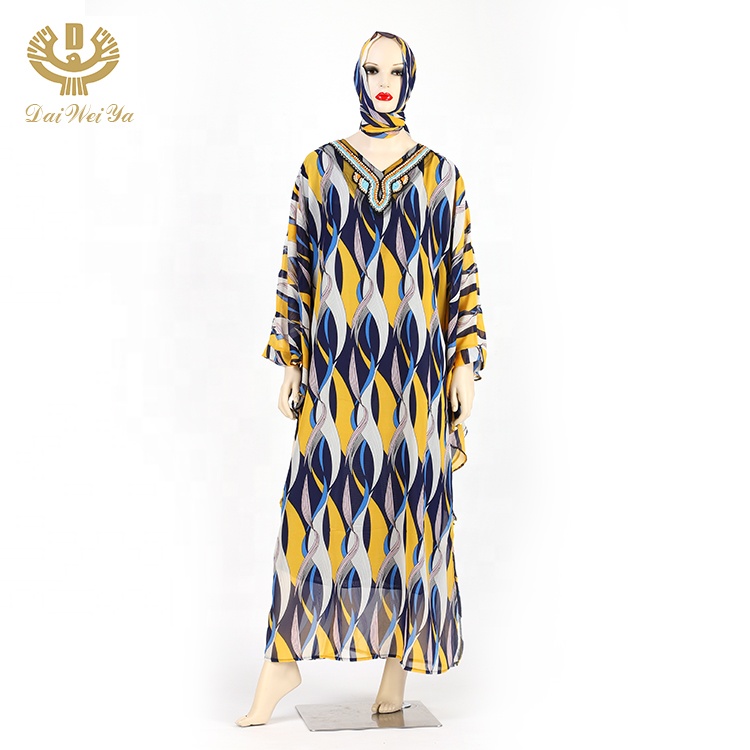 fashion Long printing dresses solid long Muslim robes long sleeve maxi dress