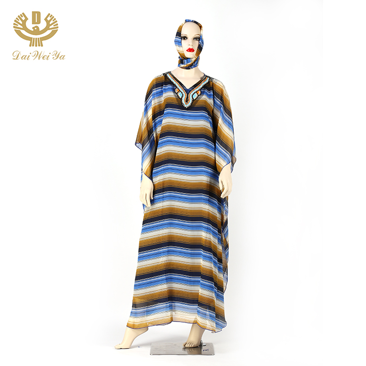 Cheap Long Sleeve Breathable Striped Muslim Dress