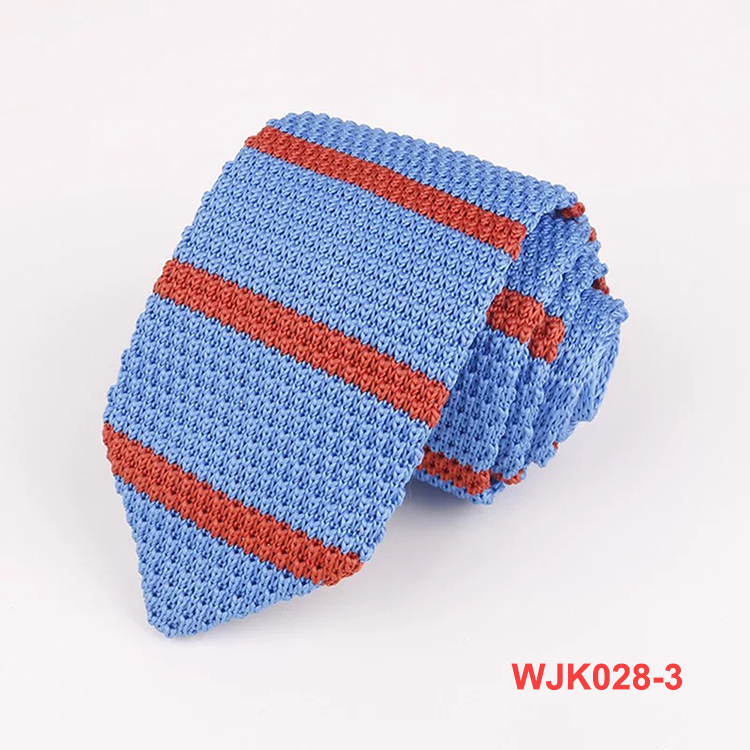 Fashion Men's Sky Blue Stripe Knitted Pointed Ties Wholesale