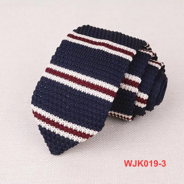Mens Fashion 100% Polyester Triangle End Stripe Knitted Ties