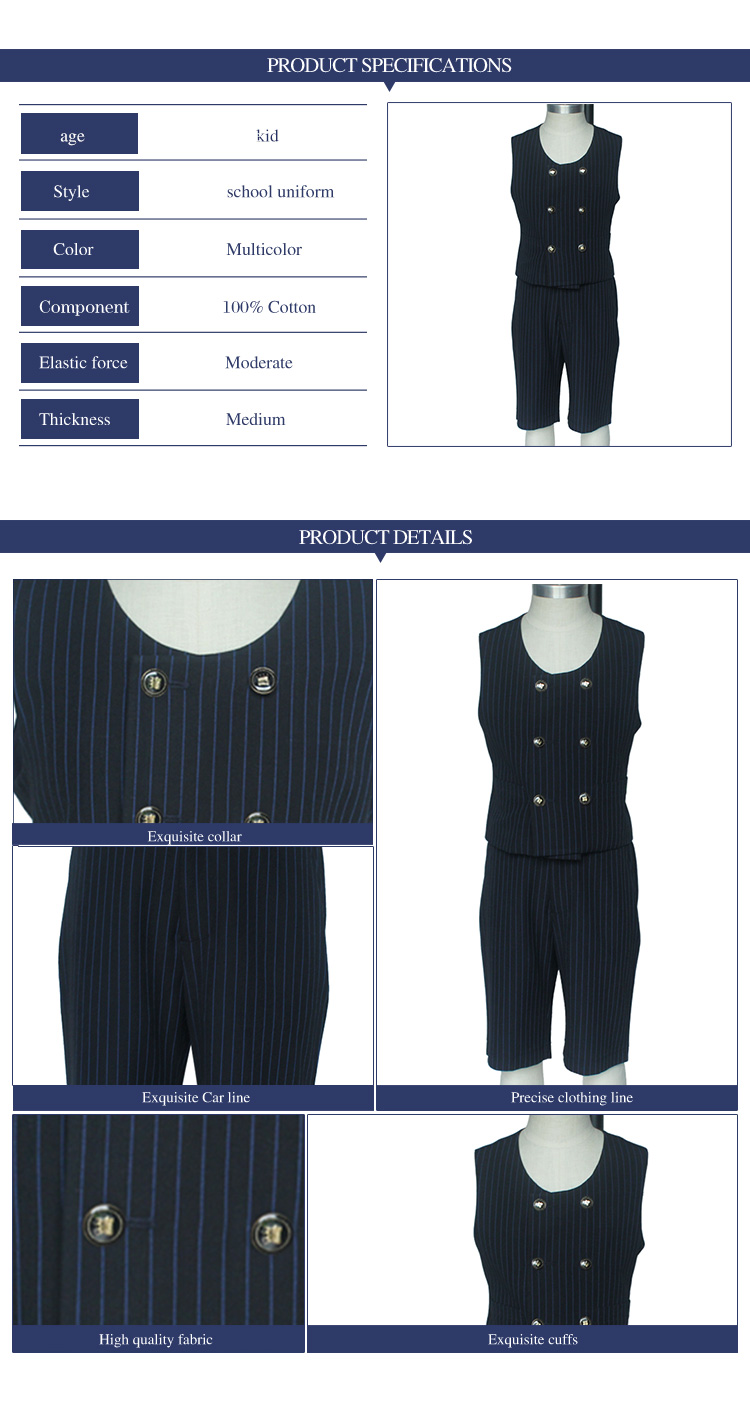 Double Breasted Design Cotton Kids Waistcoat Navy Uk School Style School Uniforms Vest