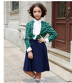 School Girl uniform Round Neck Solid Color Pink  Nylon Cotton Kid Waistbelt Dress
