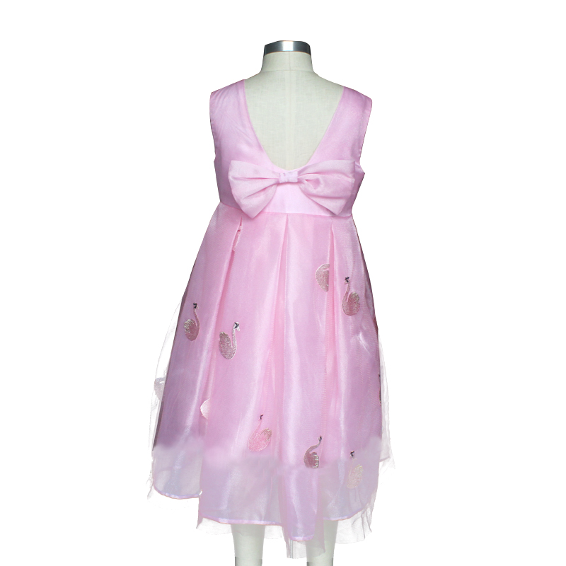 Embroider Smocked Swan Pink Kid Grenadine Bowknot Communion Party School Uniform Pageant Dress