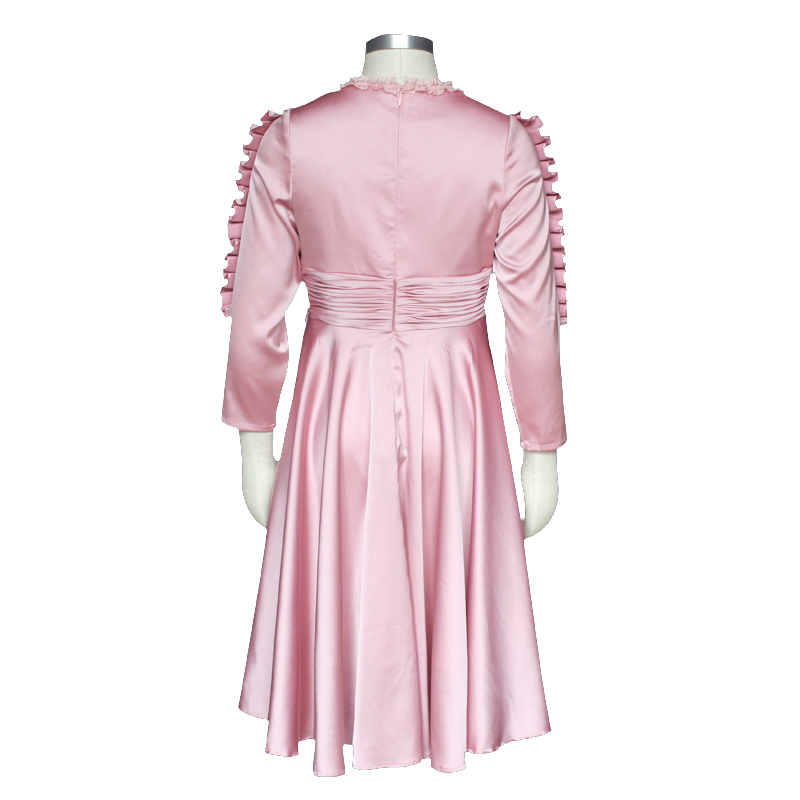 Summer Kindergarten Girl School Uniform Long Sleeve Child Pink Ruffle Silk Satin Dress