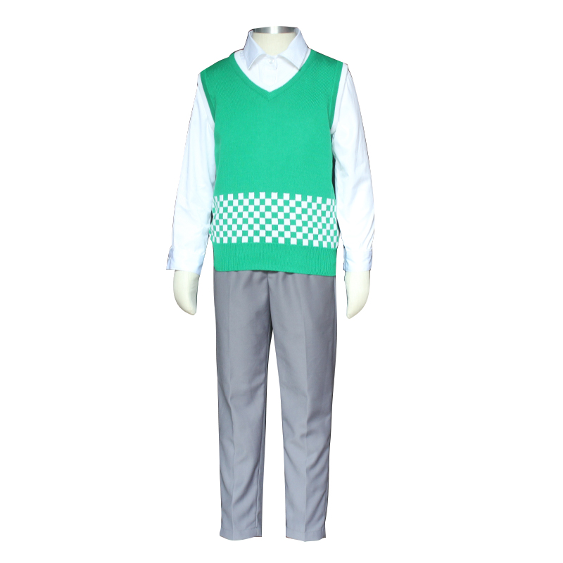Casual Green Cotton Unisex V Neck Knitted Vest Sweater School Uniform