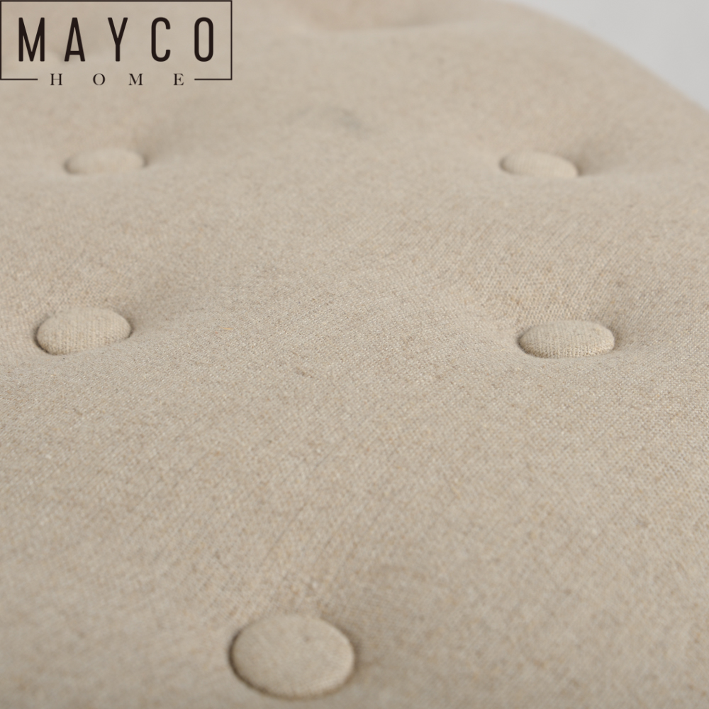 Mayco Ottoman Furniture Button Tufted Beige Linen Round Accent Ottoman Foot Stool Large