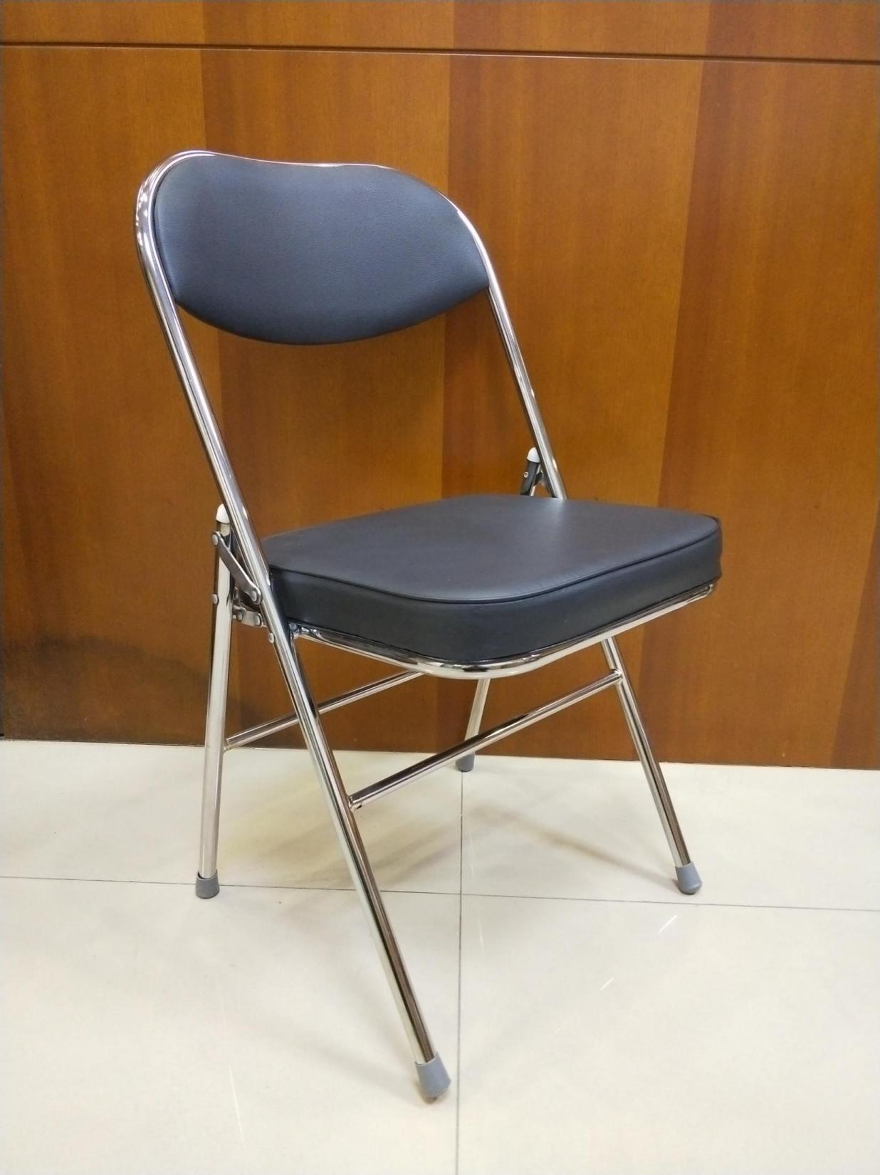 Foldable PU Leather Dining Chair Metal Leg Chromed Wholesale Folding Chairs