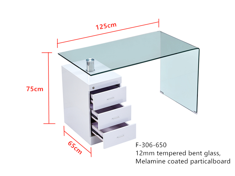 Free sample wholesale ergonomic modern office gaming glass computer desk with with painting 3 mdf drawers