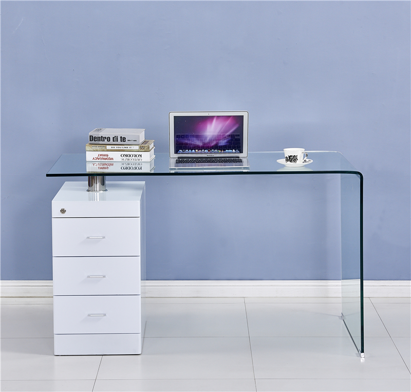 Hot sales Glass Computer Desk with 3 drawers Including A4 Filing and Shelf computer desk