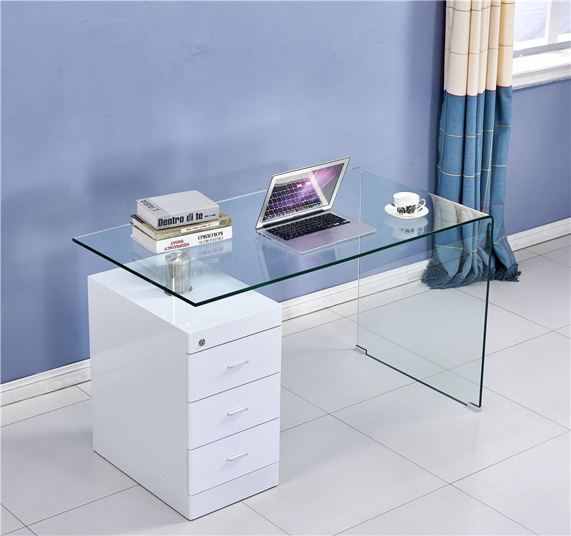 Hot sales Glass Computer Desk with 3 drawers Including A4 Filing and Shelf computer desk