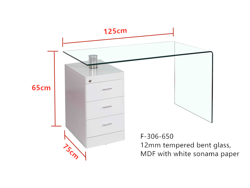 Factory Price Newest Fashion glass laptop computer desk with mdf drawer