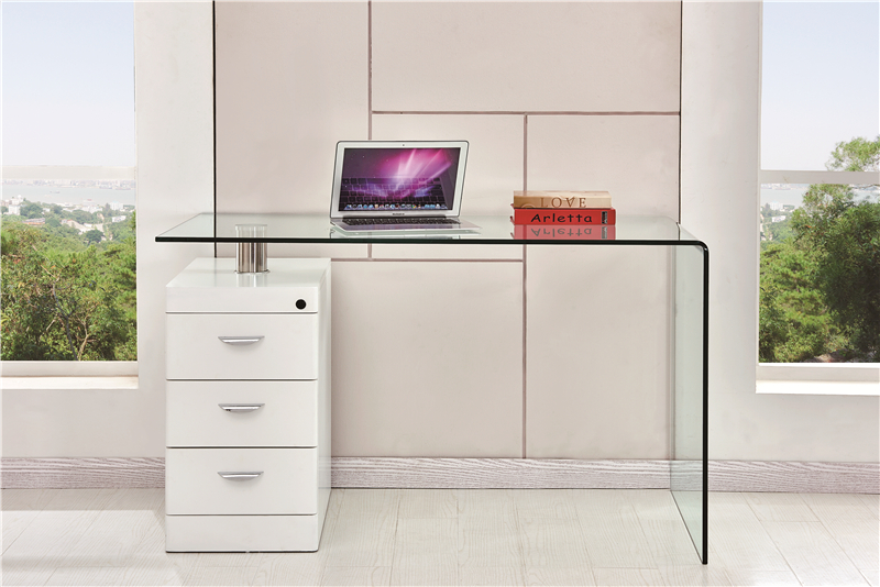 Factory Price Newest Fashion glass laptop computer desk with mdf drawer