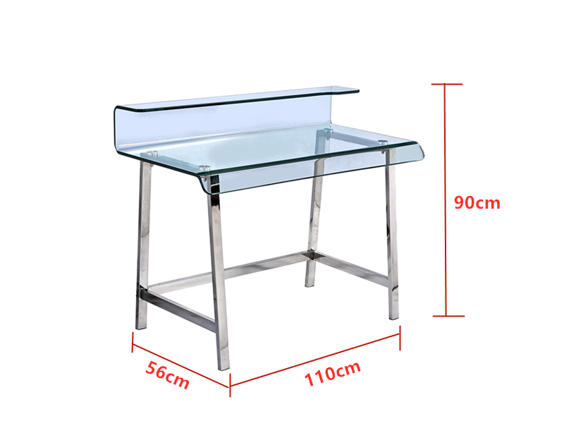 Moder home office furniture bent common glass PC table computer desk with Stainless Steel legs