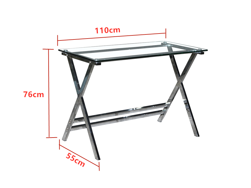 Stainless Steel X-shapr Legs Glass Gaming Computer Desk Attached The Printer Holder