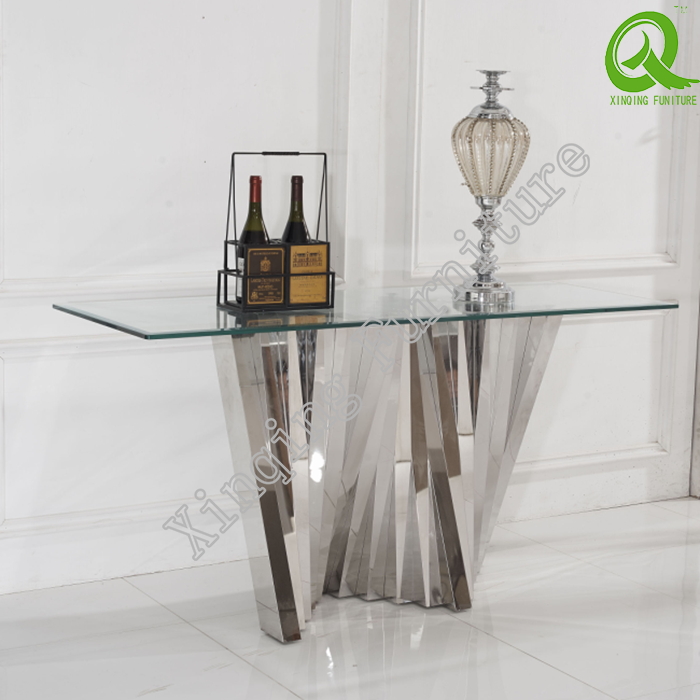 wholesale hot sale stainless steel tempered glass console table