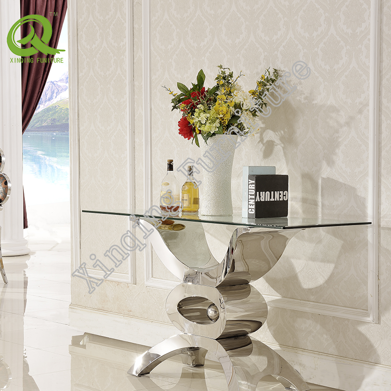 living room furniture modern glass top stainless steel console table
