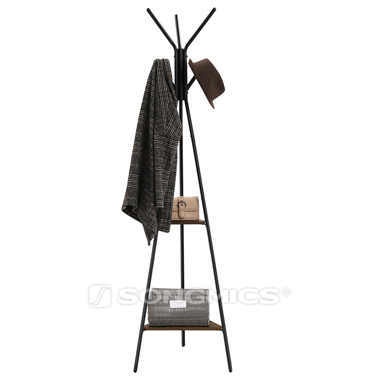 Indoor garment rack with hanging rail,standing MDF wooden metal iron frame hanger drying clothes rack display