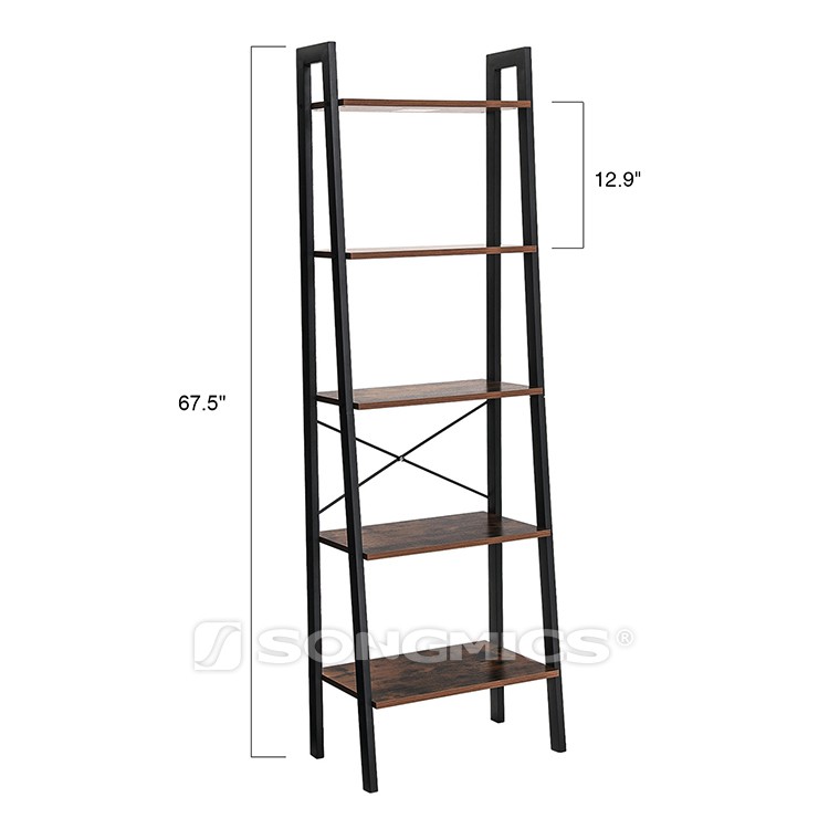 Customized 5 tier vintage ladder bookshelf, china antique wood leaning shelf bookcase rack