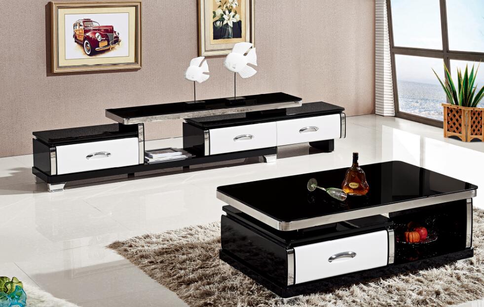 new design black color big size wood coffee table set 1592