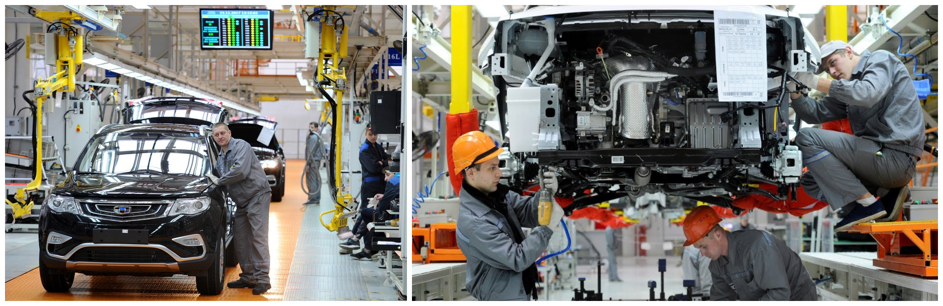 Car manufacturing assembly line in assembly shop