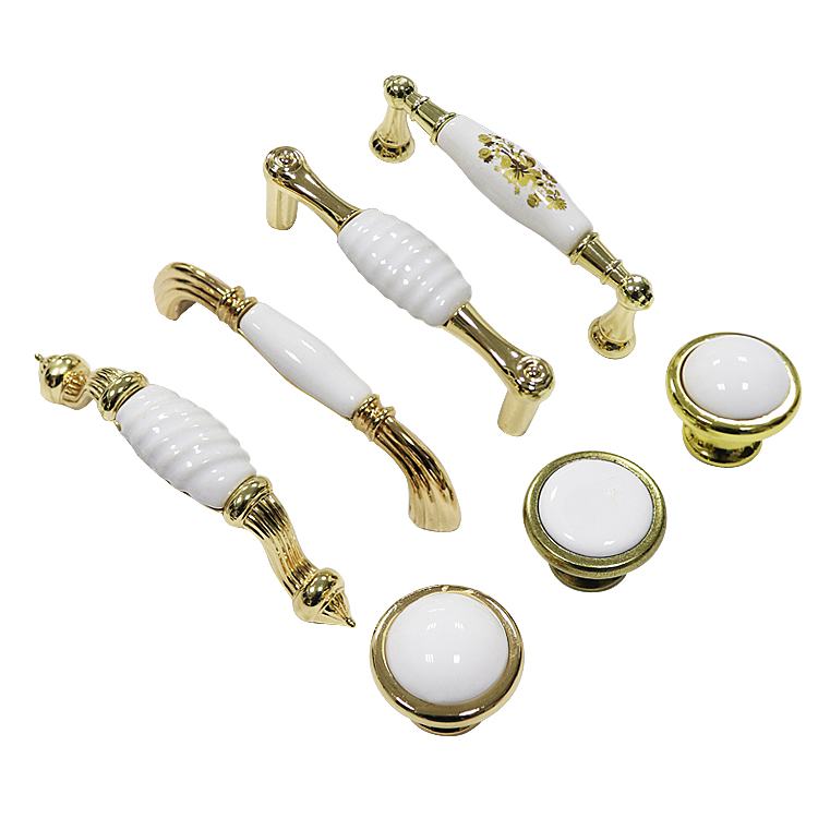 Golden ceramics wardrobe handles  ceramics drawer knobs ceramic handles with zinc alloy material Zinc Alloy Ceramic  Handle
