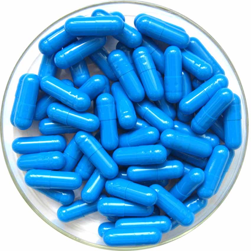 empty hard medicinal capsule blue white 1