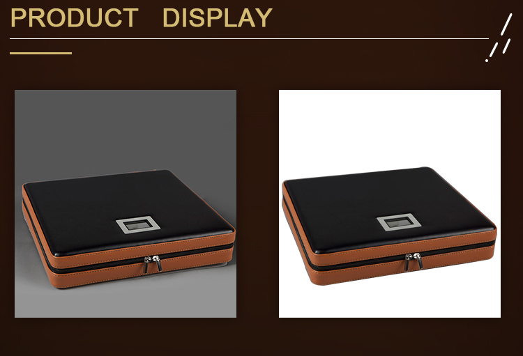 Out door Leather Travel Digital Cigar Humidor Sets With Safe Zipper Including Cutter Ashtray