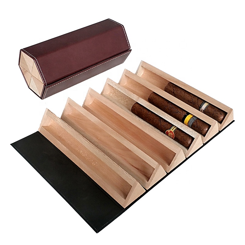 2019 New Arrival unique design 6ct cigars wooden inside leather cigar travel case
