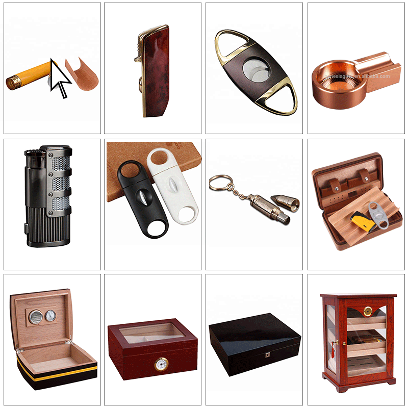 With Cutter & Lighter Set 4 Cigars Leather & Cedar Lining Travel Cigar Case