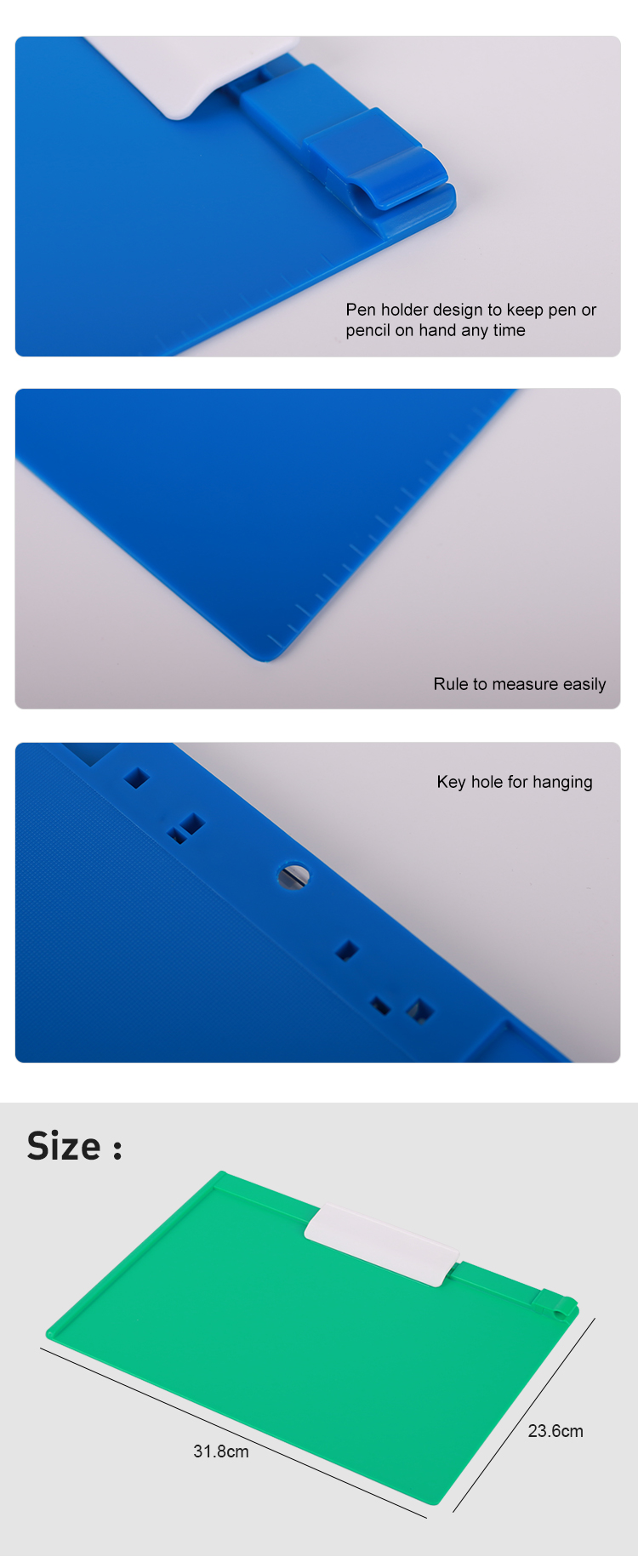 Office/school Solid Color Letter Long Menu New Product Dark Blue Plastic Clipboard