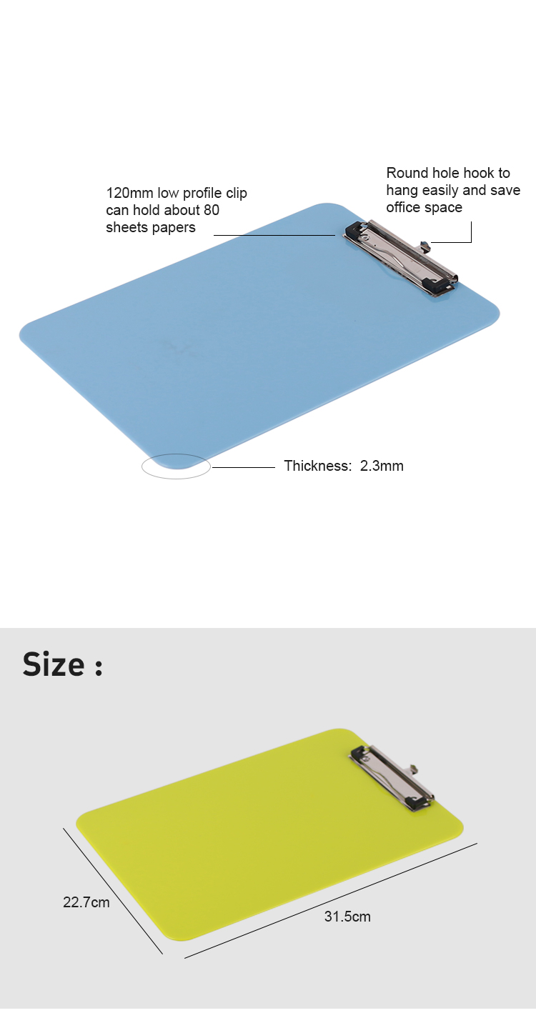 Office/school Colour Low Profile/flat Letter Printed Clip Board Plastic For Different Size Wholesale Vintage Clipboard