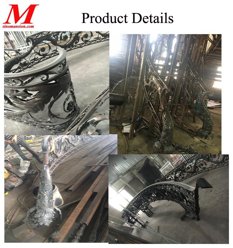Mansion hand forged wrought iron stair railing