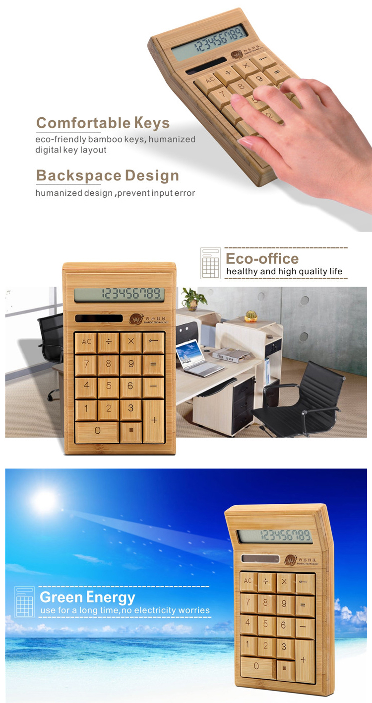 Factory custom 12 digits newest Office desktop bamboo mini calculator