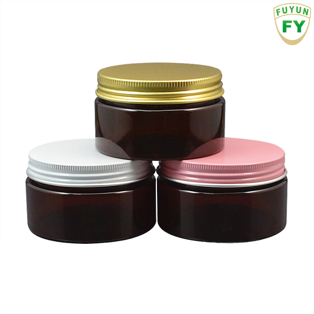 Fuyun Quick shipping 100ml amber jar with gold/pink/silver aluminum cap