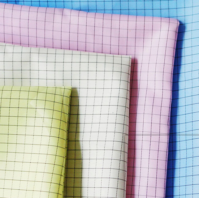 Polyester Antistatic Fabric Grid 5mm Cloth For ESD Garment
