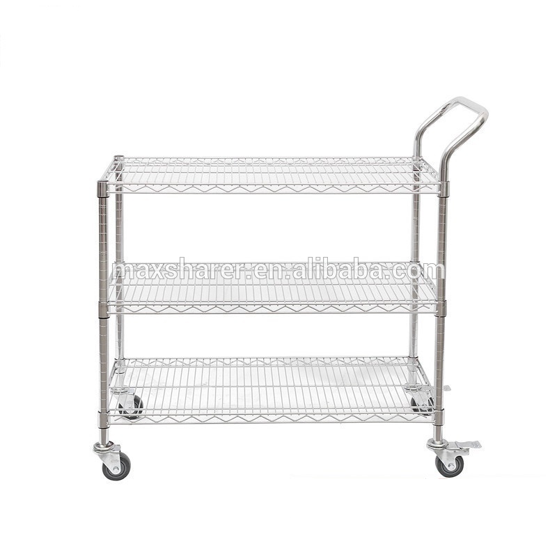 Carbon Steel Chrome Plated 2 layers ESD Wire Shelf Mesh Cart With 4" Castor