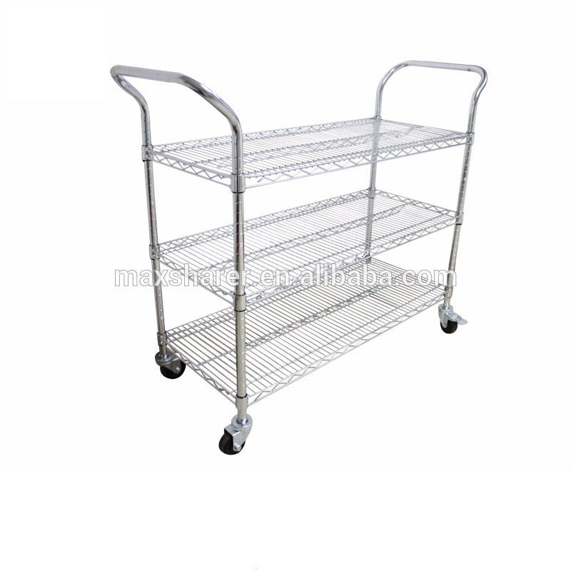 Carbon Steel Chrome Plated 2 layers ESD Wire Shelf Mesh Cart With 4" Castor