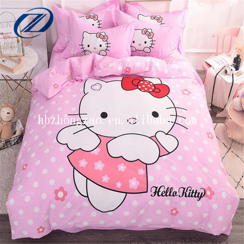 Newest cartoon character bedding set 100% Cotton bedding set for kids Hello Kitty design bed sheet