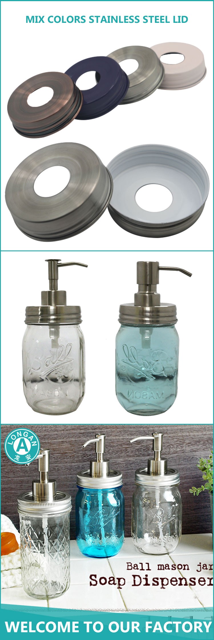 New design 304 stainless steel glass toothbrush metal jar lid
